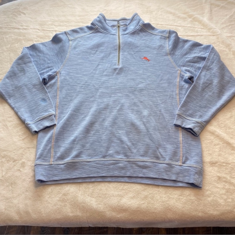 Tommy Bahama Light Blue 1/4 Zip Long Sleeve Pullover Shirt Size XL